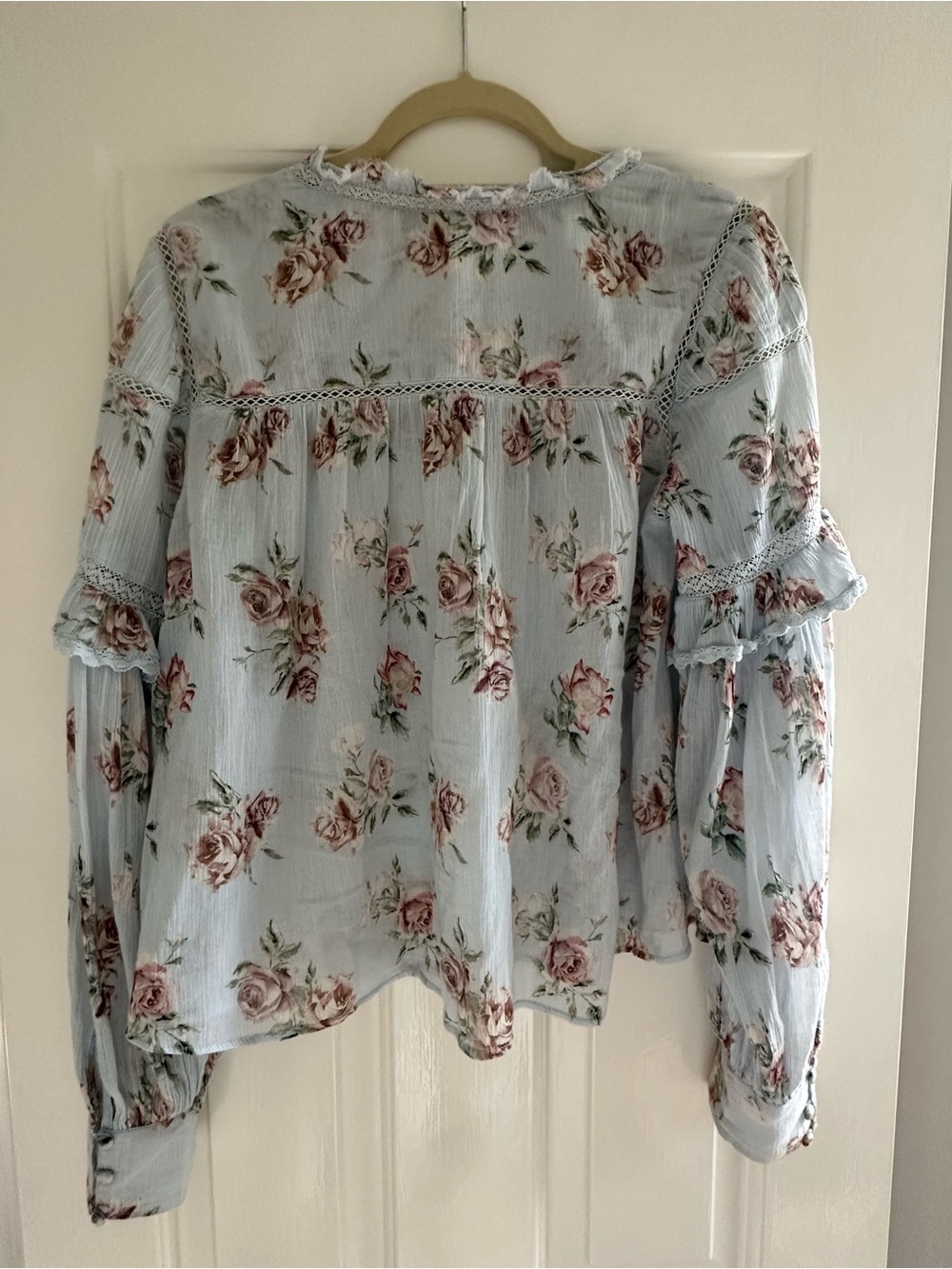 LoveShackFancy Blue Floral Tassel Peasant Blouse Size Small - Picture 2 of 4